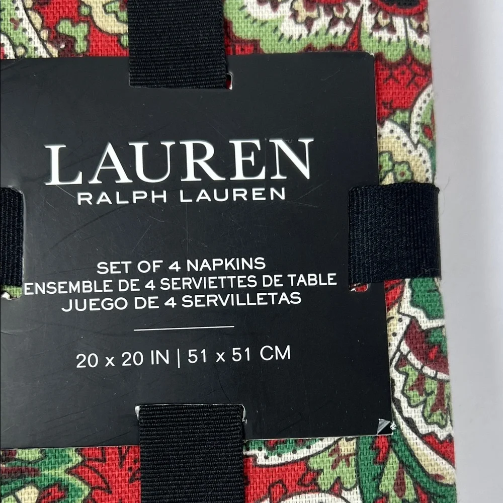 Ralph Lauren Tablecloth 60 x 84 and 4 Napkins Red & Green Paisley Christmas NEW